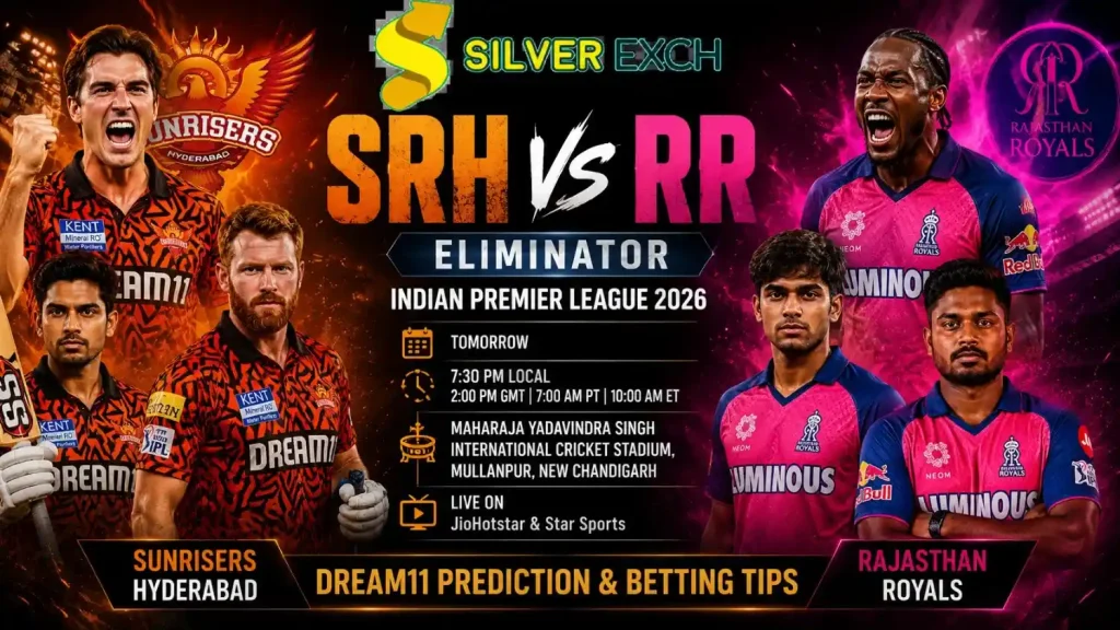 SRH vs RR Eliminator IPL 2026 Betting Tips Poster | Silver Exch