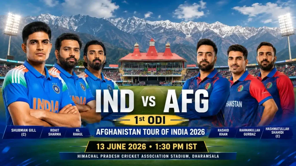 Silverexch IND vs AFG 1st ODI 2026 match poster at Dharamsala Stadium